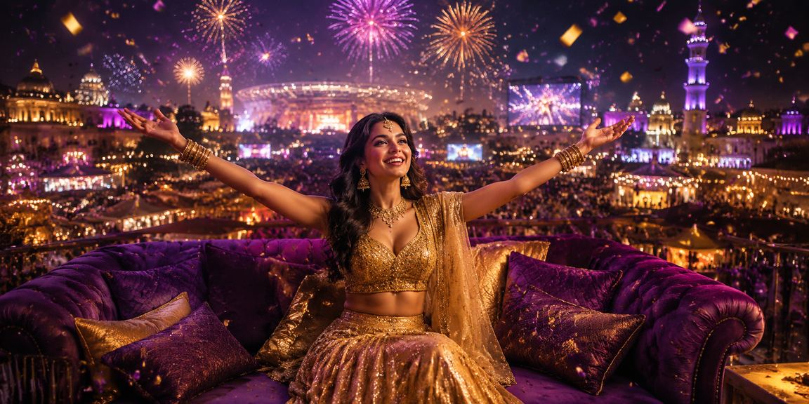 Indian woman enjoying casino game on mobile outdoors