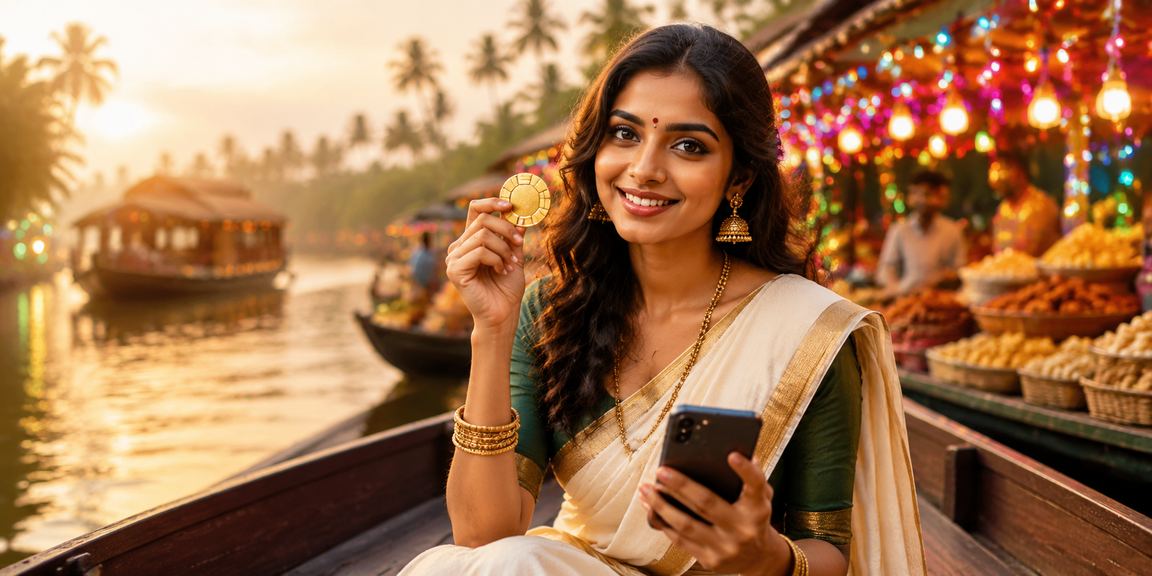 User making instant UPI payment via smartphone in Kerala backwaters