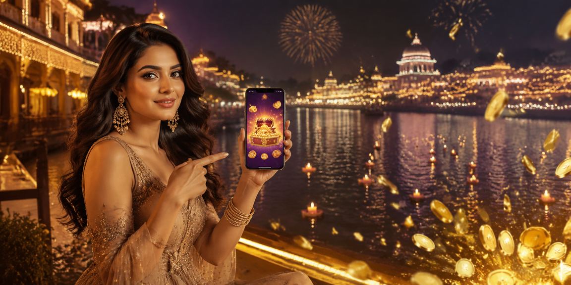 Indian user enjoying mobile casino app during Diwali festival in Kerala